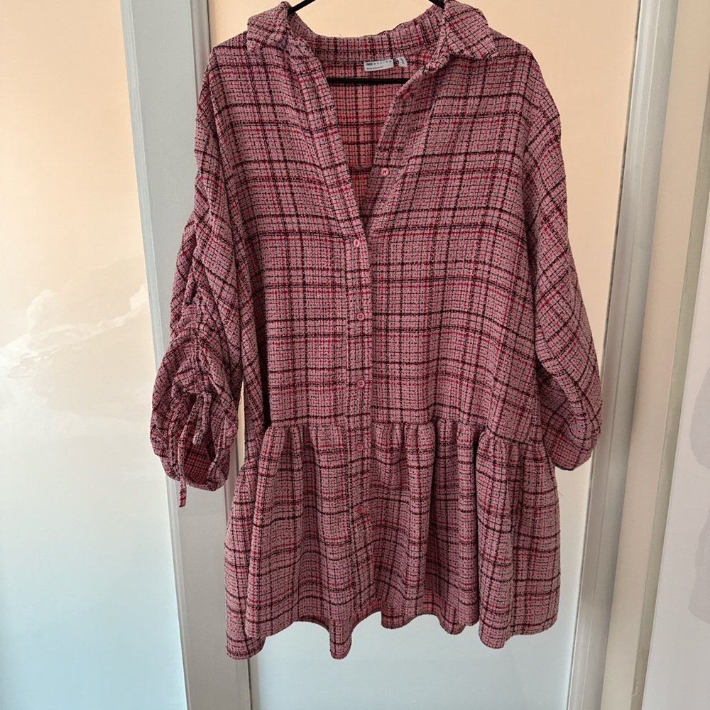 ASOS Pink Plaid Long Sleeve Dress